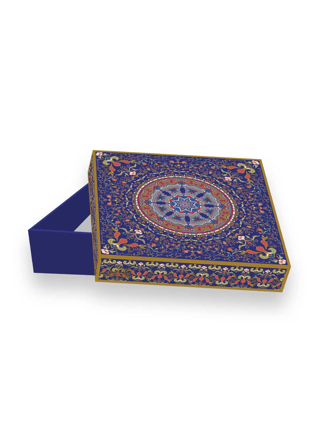 Multi Color Ornamental Floral Design Box for Packing - Cloth Packaging Box - Square Blue Box