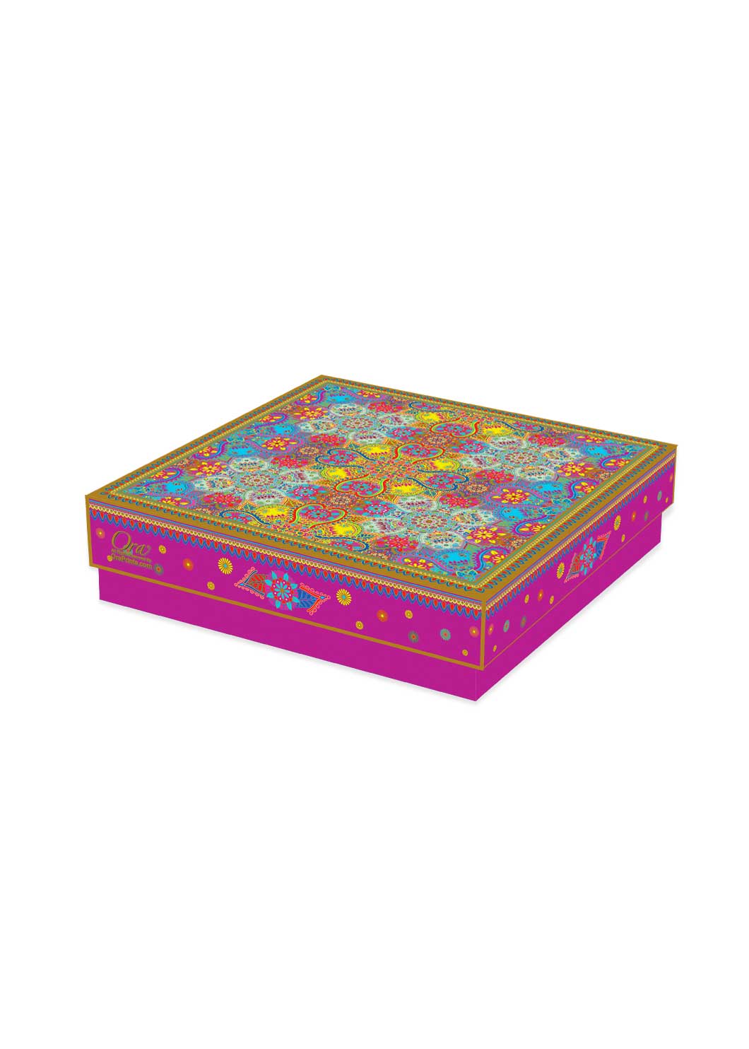 Multi Pattern Ornamental Floral Design Box for Packing - Cloth Packaging Box - Square Yellow Box