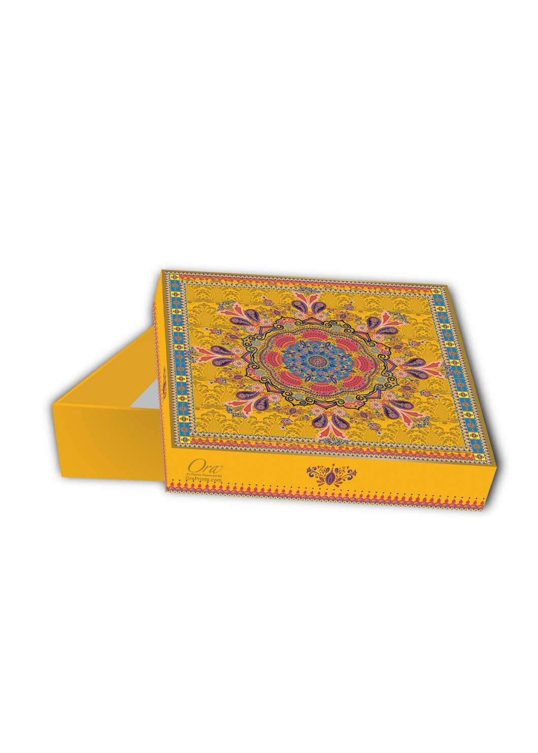 Multi Pattern Ornamental Floral Design Box for Packing - Cloth Packaging Box - Square Yellow Box