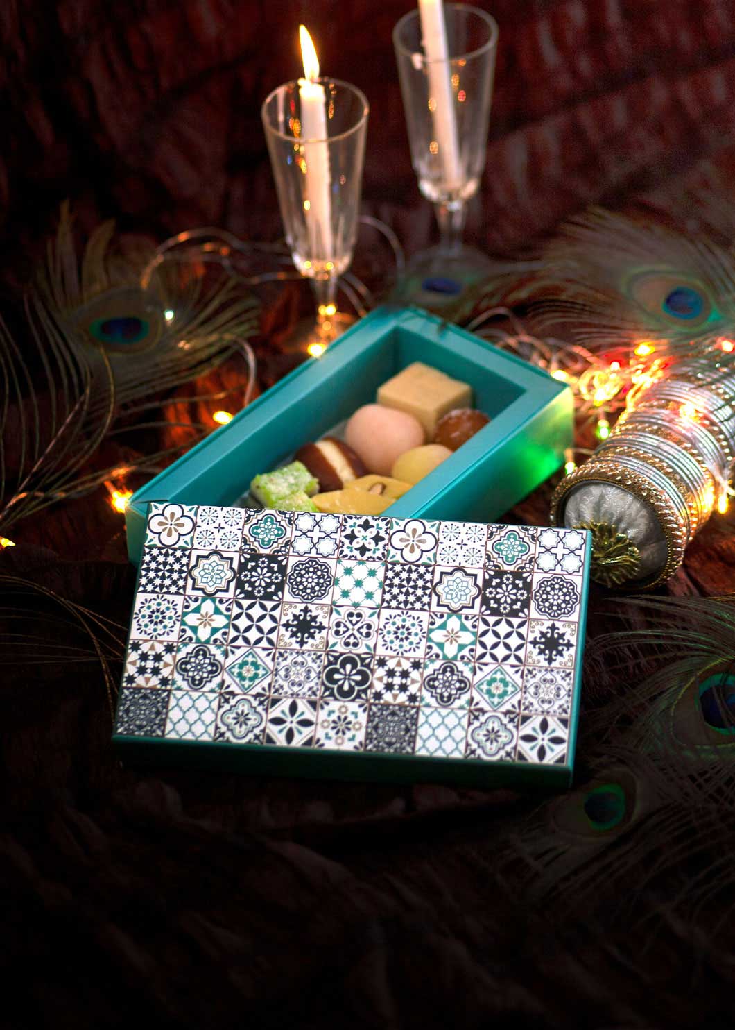 Half Kg Sweet Box With Geometric Shape Design - Sea Green Sweet Box Packaging - Elegant Design