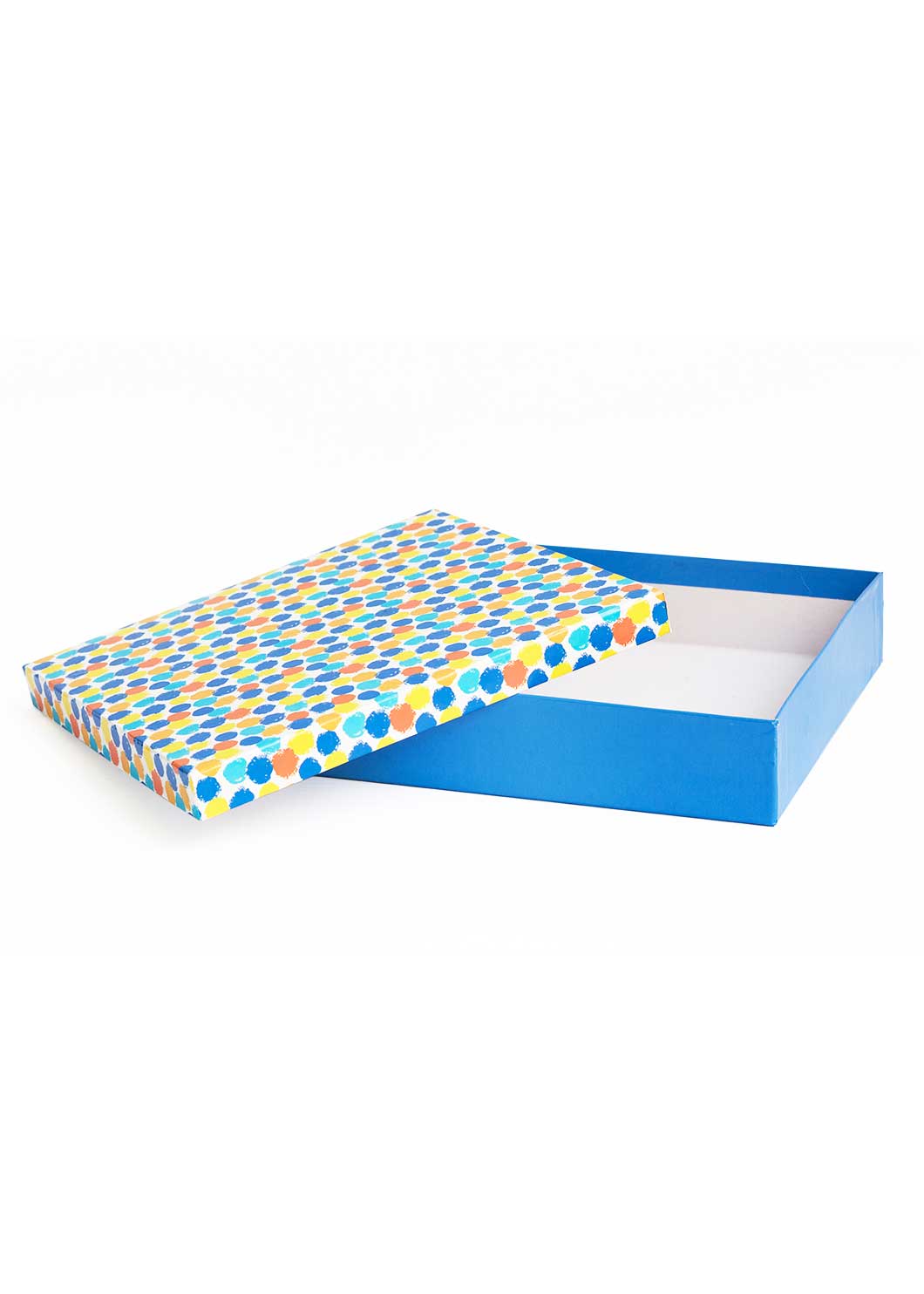 Square Empty Box - Blue Yello Orange Polka Dot Box For Clothe Packaging - Plain Empty Designed Box