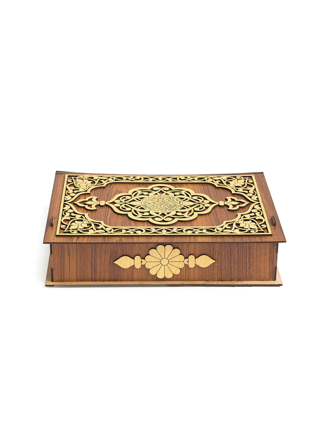 Brown And Badge Wooden Box For Quran - Wooden Juzdaan - Quran Ghilaf - Premium Wooden Box - For Quran