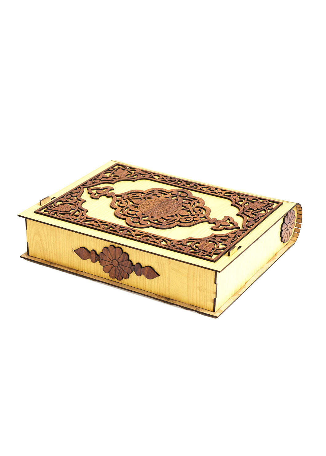 Badge Box With Brown Carvin Wooden Box For Quran - Wooden Juzdaan - Quran Ghilaf - Premium Wooden Box - For Quran