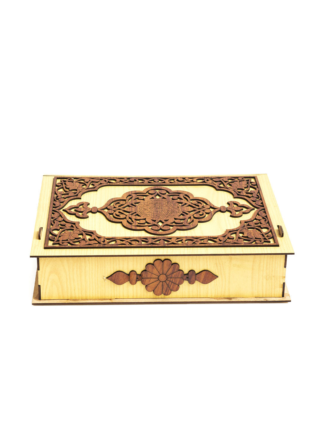 Badge Box With Brown Carvin Wooden Box For Quran - Wooden Juzdaan - Quran Ghilaf - Premium Wooden Box - For Quran