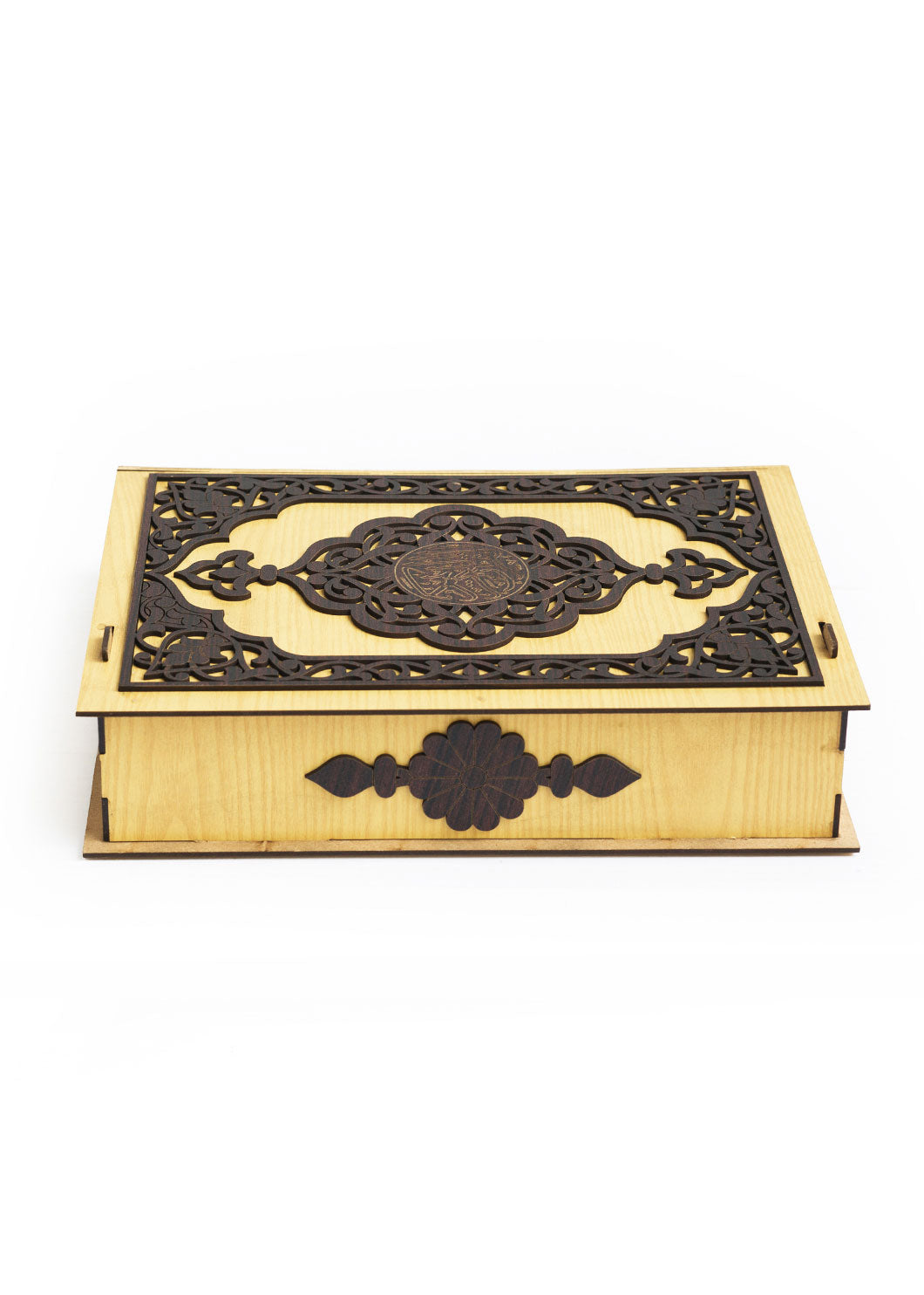 Badge Box With Dark Brown Carvin Wooden Box For Quran - Wooden Juzdaan - Quran Ghilaf - Premium Wooden Box - For Quran