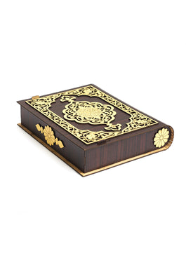 Dark Bown Wooden Box With Badge Carvin Gift Box For Quran - Wooden Juzdaan - Quran Ghilaf - Premium Wooden Box - For Quran