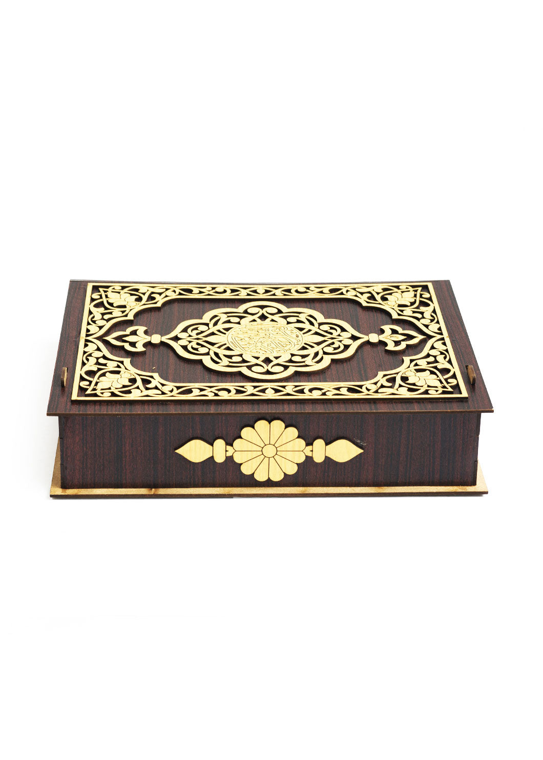 Dark Bown Wooden Box With Badge Carvin Gift Box For Quran - Wooden Juzdaan - Quran Ghilaf - Premium Wooden Box - For Quran