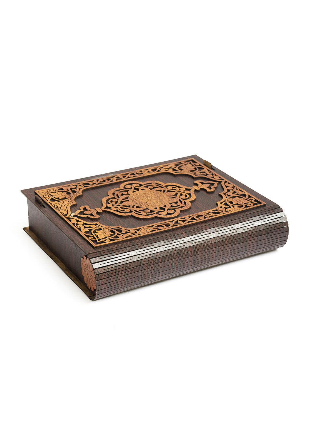 Dark Bown Wooden Box With Lighr Brown Carvin Gift Box For Quran - Wooden Juzdaan - Quran Ghilaf - Premium Wooden Box - For Quran