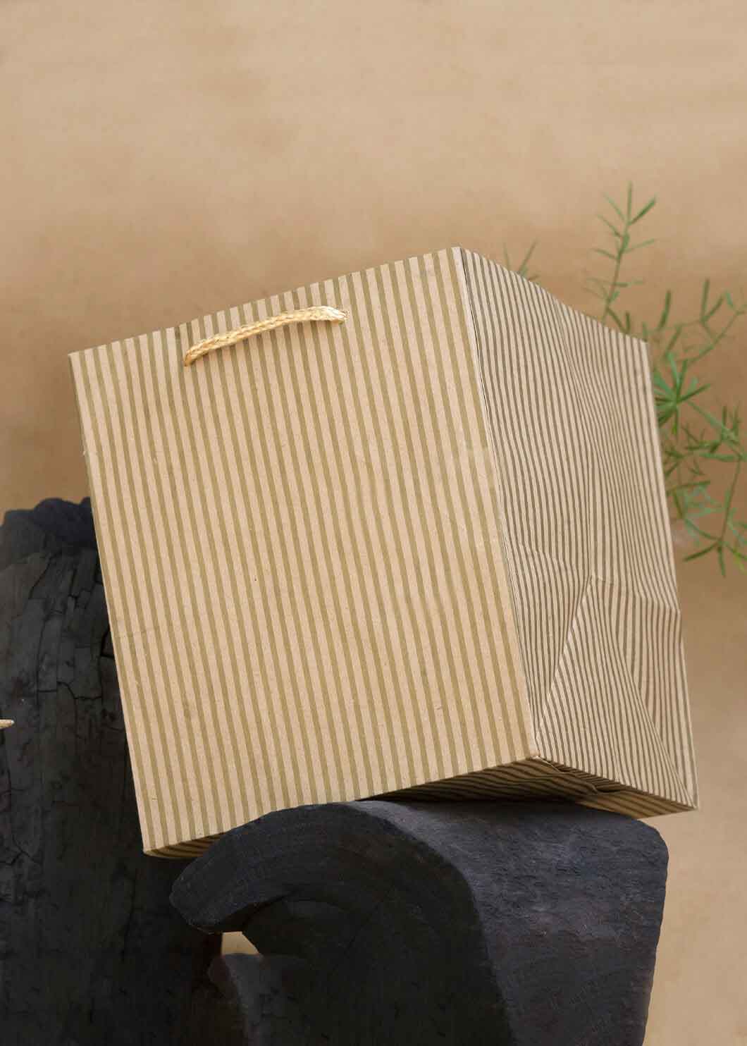 Craft Paper Bag Line Pattern - Craft Bag - Golden Silver Red - 5x5 Paper Bag