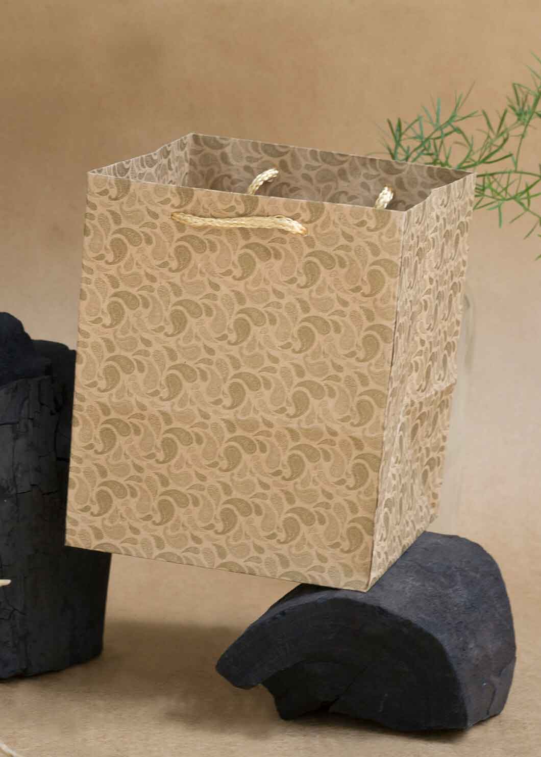 Craft Paper Mandala Pattern - Craft Paper Bag - Golden Silver Red - 5x5 Paper Bag