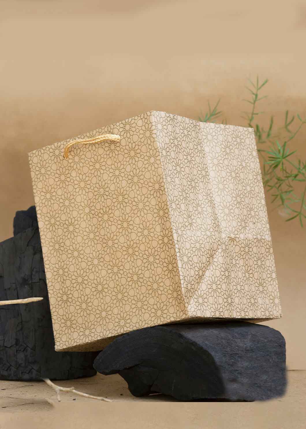 Craft Paper Mehrab Pattern - Craft Paper Bag - Golden Silver Red - 5x5 Paper Bag