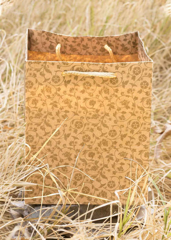 Craft Paper Floral Pattern - Craft Paper Bag - Golden Silver Red