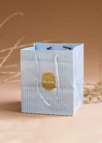 Happy Birthday Paper Bag - Golden Sticker Happy Birthday Printed Paper Bag - 5x5in Paper Bag