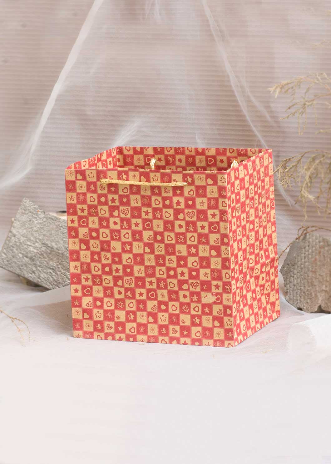 Craft Paper Bag Multi Pattern - Craft Bag - Golden Silver Red - 7x5 Paper Bag