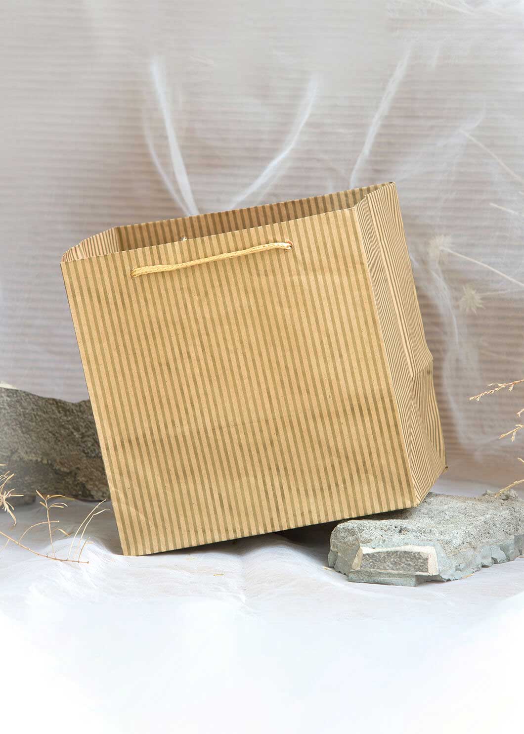 Craft Paper Bag Lines Pattern - Craft Bag - Golden Silver Red - 7x5 Paper Bag