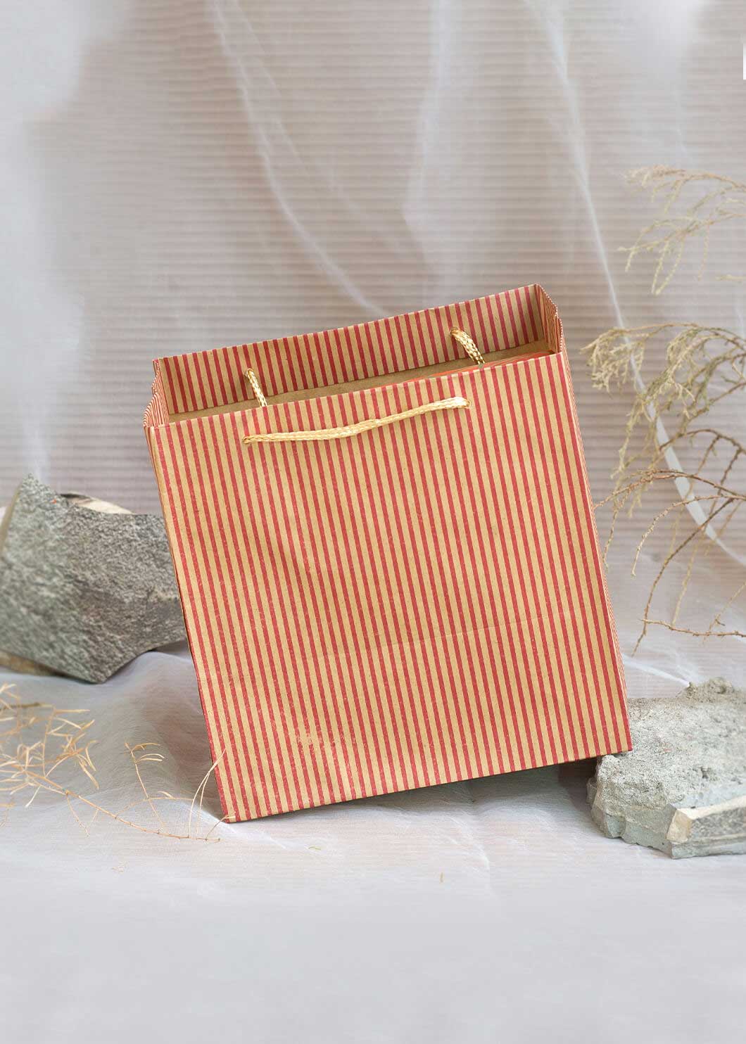 Craft Paper Bag Line Pattern - Craft Bag - Golden Silver Red - 7x5 Paper Bag