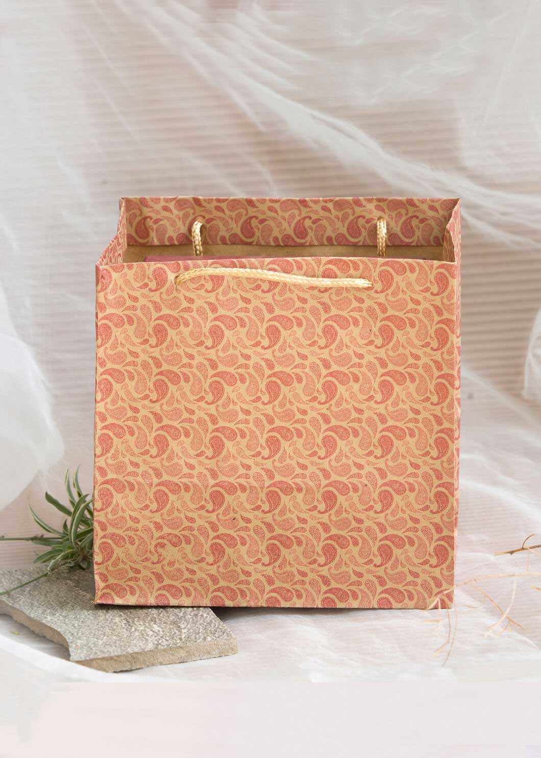 Craft Paper Bag Madala Pattern - Craft Bag - Golden Silver Red - 7x5 Paper Bag