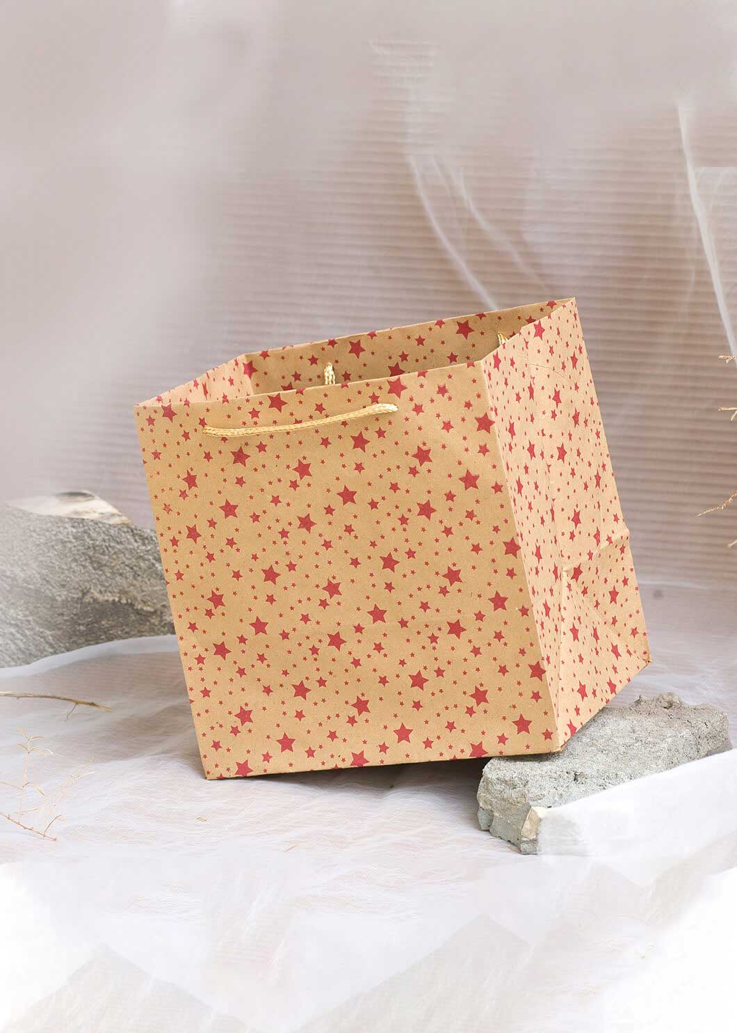 Craft Paper Bag Star Pattern - Craft Bag - Golden Silver Red - 7x5 Paper Bag