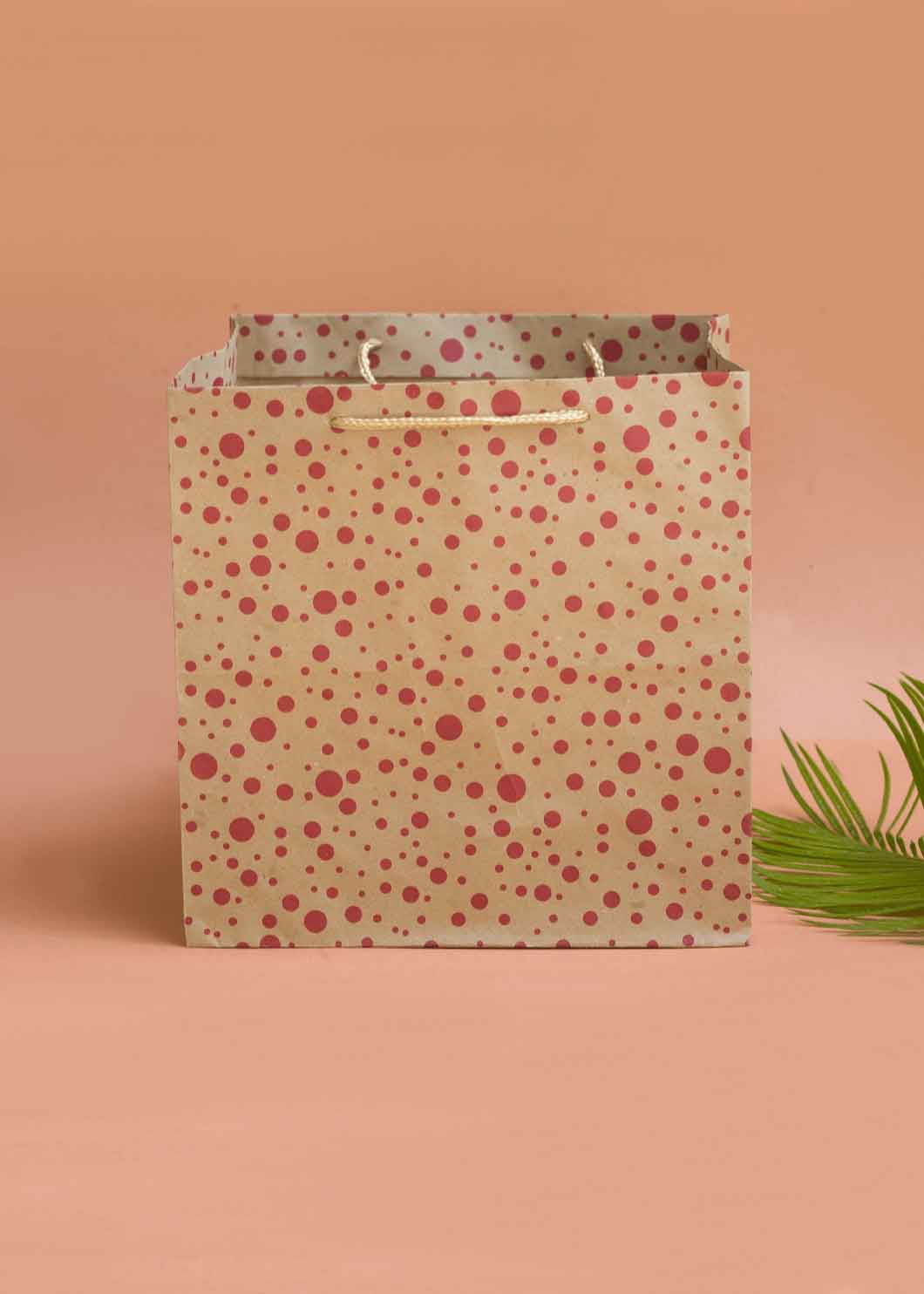 Craft Paper Bag - Dotted Pattern Design Square Paper Bag For Multupupose Packaging