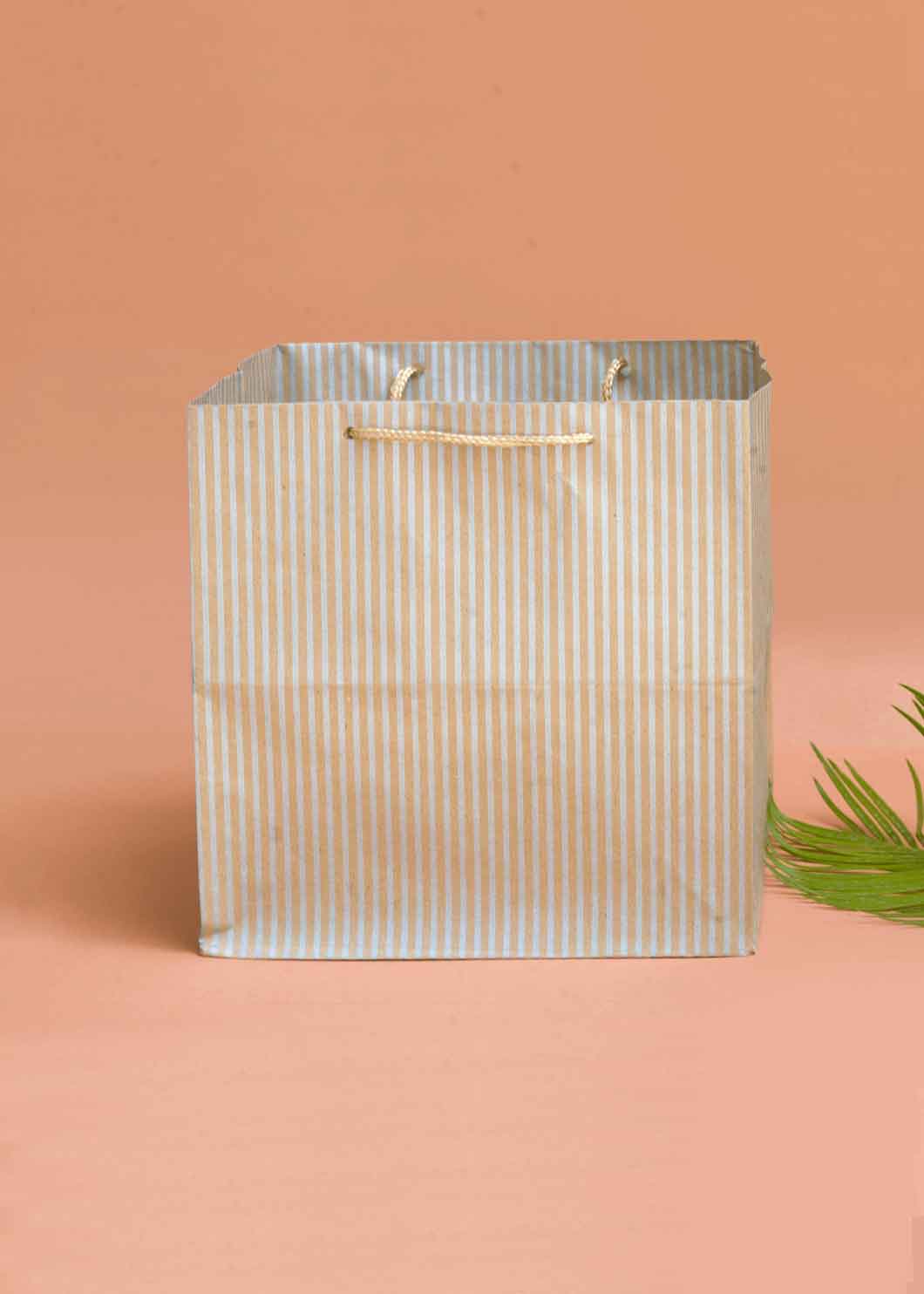 Craft Paper Bag - Line Pattern Design Square Paper Bag For Multupupose Packaging