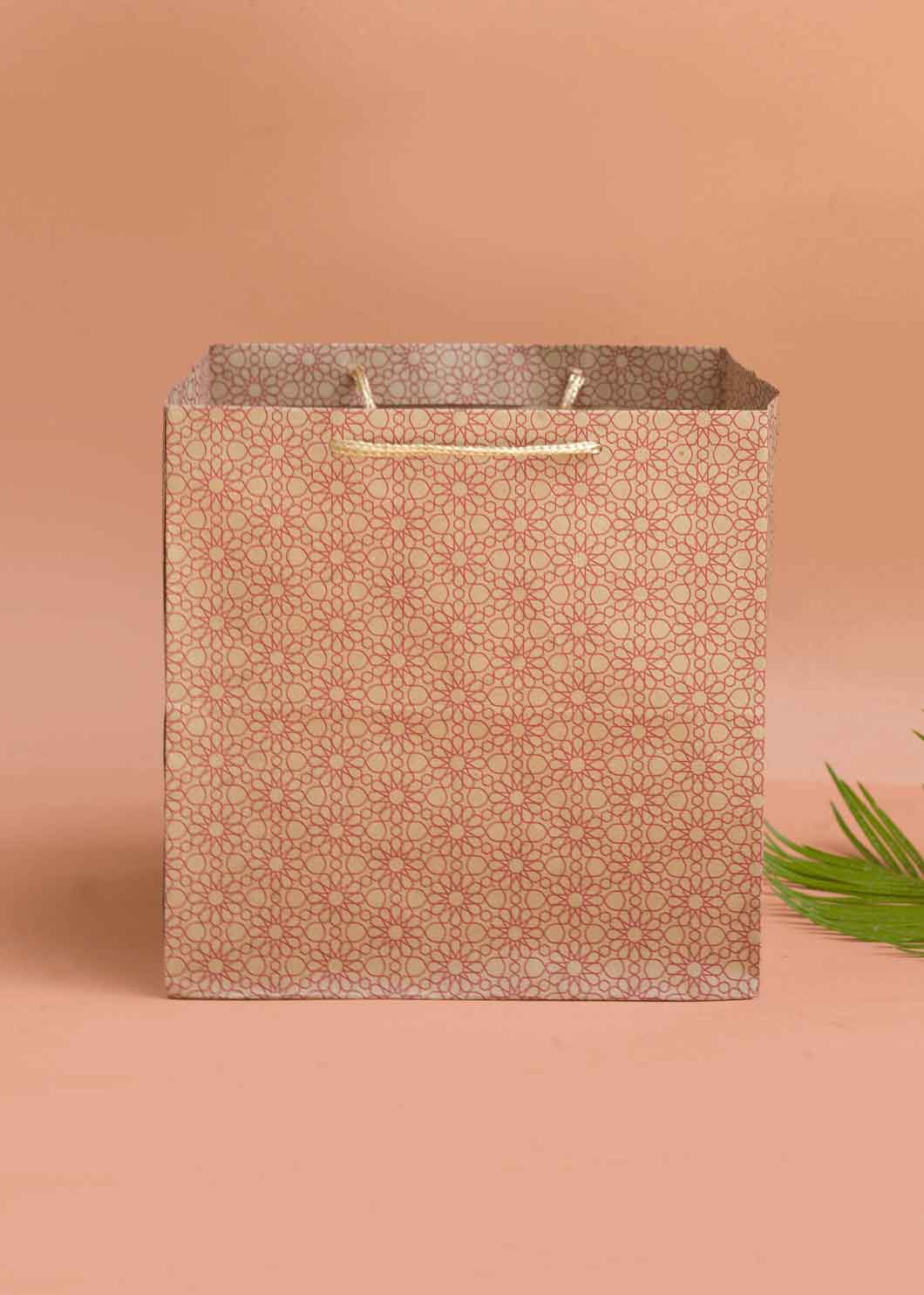 Craft Paper Bag - Floral Pattern Design Square Paper Bag For Multupupose Packaging