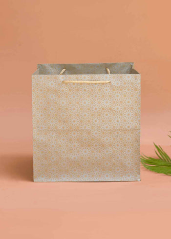 Craft Paper Bag - Floral Pattern Design Square Paper Bag For Multupupose Packaging