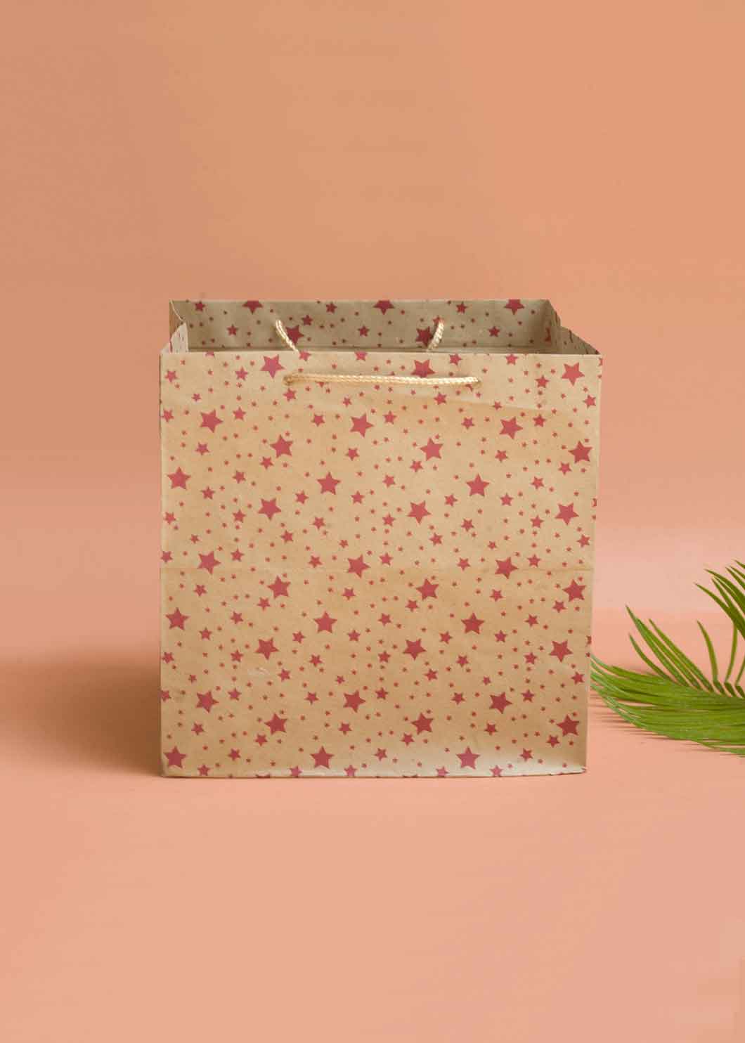 Craft Paper Bag - Star Pattern Design Square Paper Bag For Multupupose Packaging
