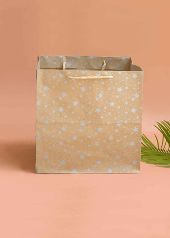 Craft Paper Bag - Star Pattern Design Square Paper Bag For Multupupose Packaging
