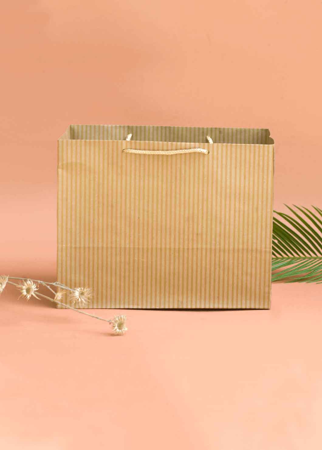 Craft Line Pattern Paper Bag - Line Print Design Paper Bag for Multipurpose Packing