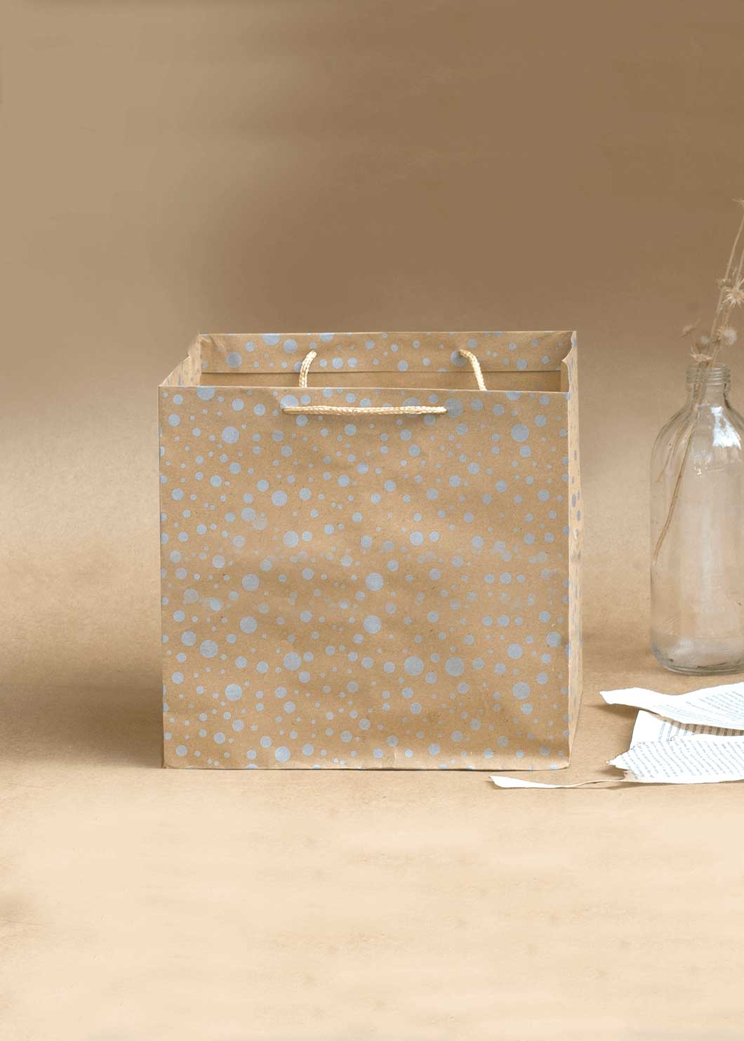 Craft Paper Bag Dotted Pattern - Craft Bag - Golden Silver Red - 9x9 Paper Bag