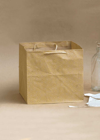 Craft Paper Bag Floral Pattern - Craft Bag - Golden Silver Red - 9x9 Paper Bag