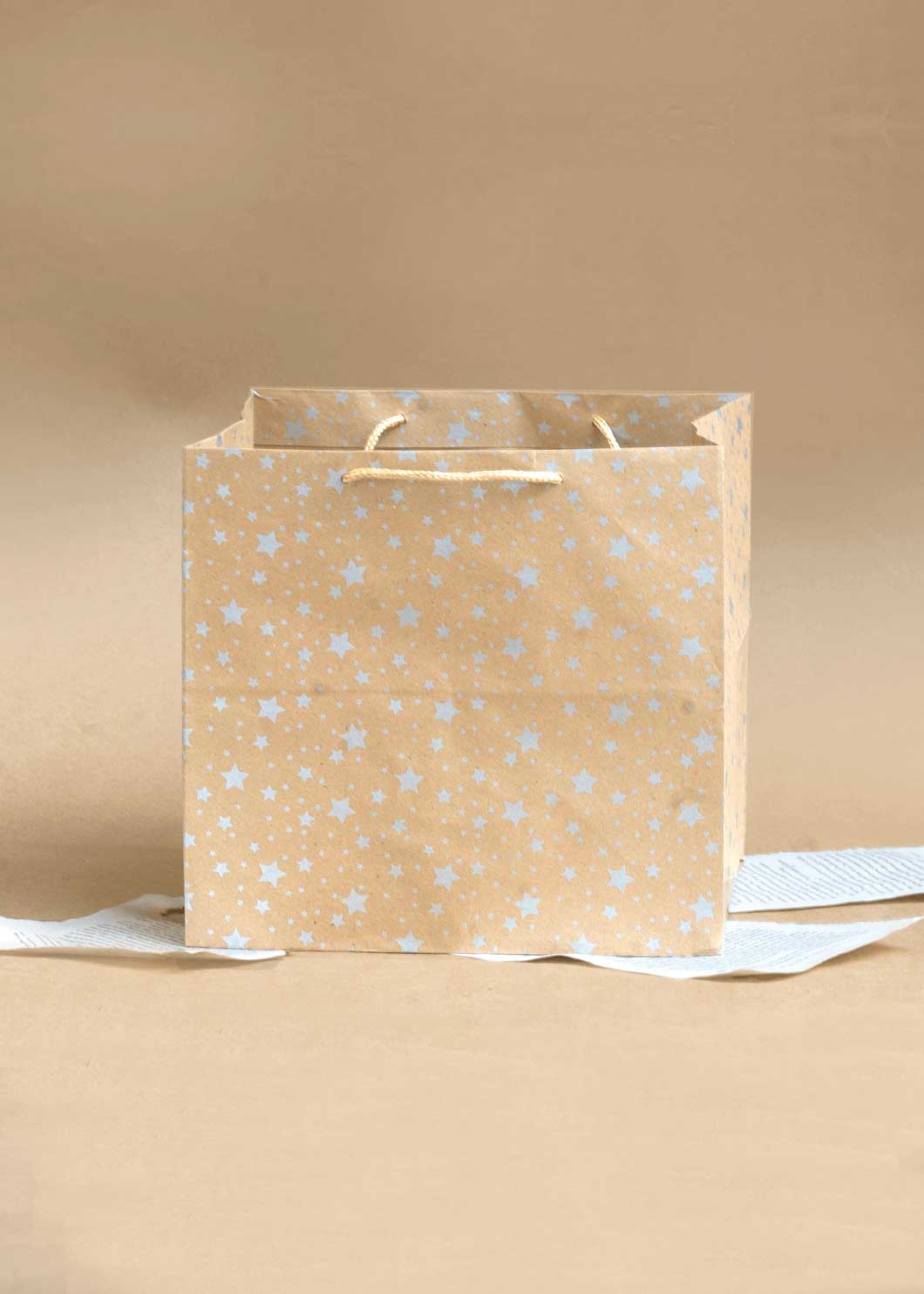 Craft Paper Bag Star Pattern - Craft Bag - Golden Silver Red - 9x9 Paper Bag