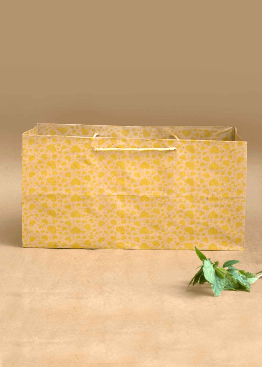 Craft Paper Bag Heart Pattern - Craft Paper Bag - Yellow Silver Red - 14x7 Paper Bag