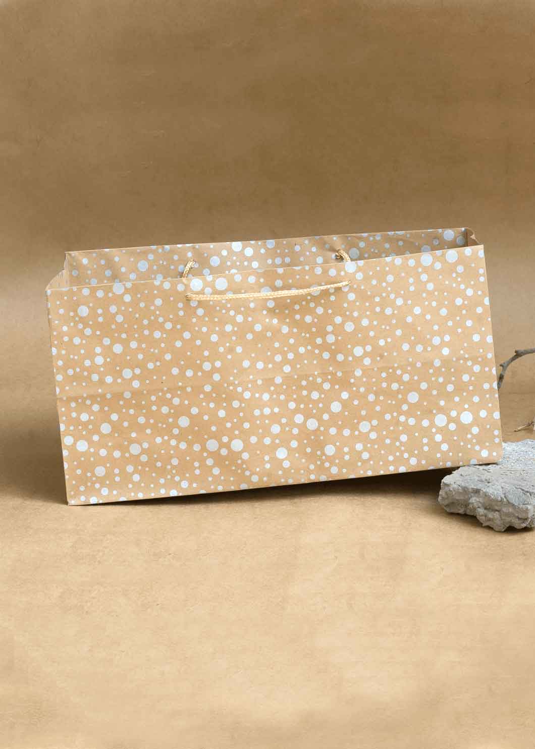 Craft Paper Bag Dots Pattern - Craft Paper Bag - Yellow Silver Red - 14x7 Square Paper Bag