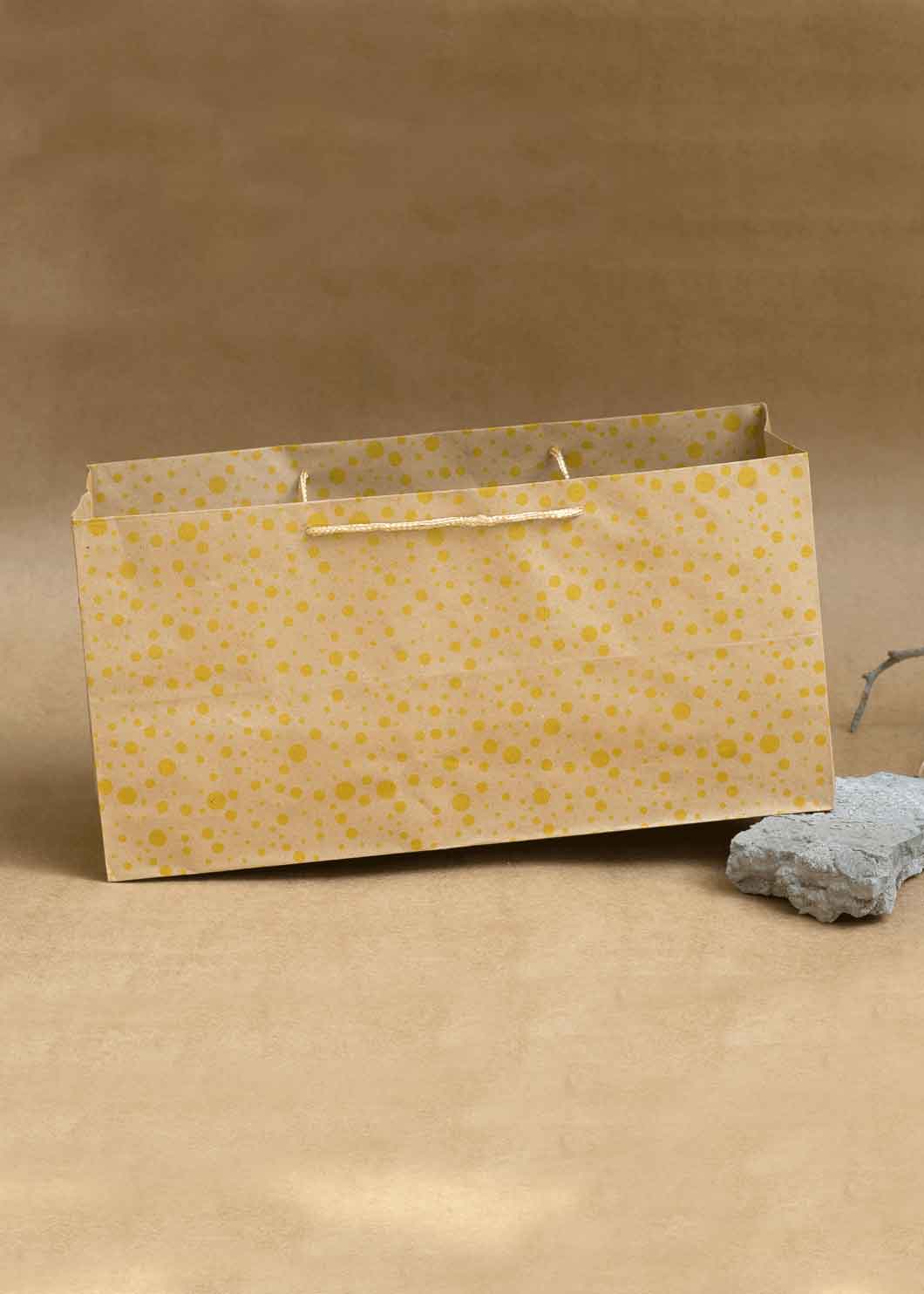 Craft Paper Bag Dots Pattern - Craft Paper Bag - Yellow Silver Red - 14x7 Square Paper Bag