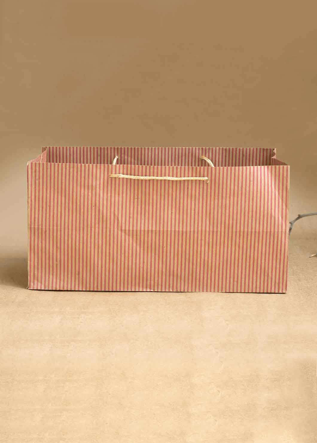 Craft Paper Bag Lines Pattern - Craft Paper Bag - Yellow Silver Red - 14x7 Square Paper Bag