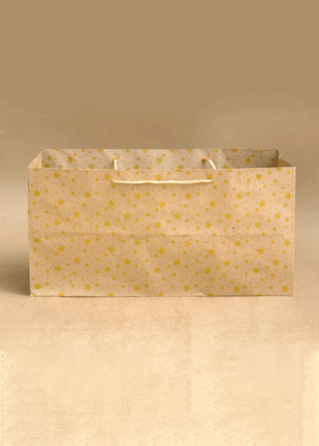 Craft Paper Bag Star Pattern - Craft Paper Bag - Yellow Silver Red - 14x7 Square Paper Bag