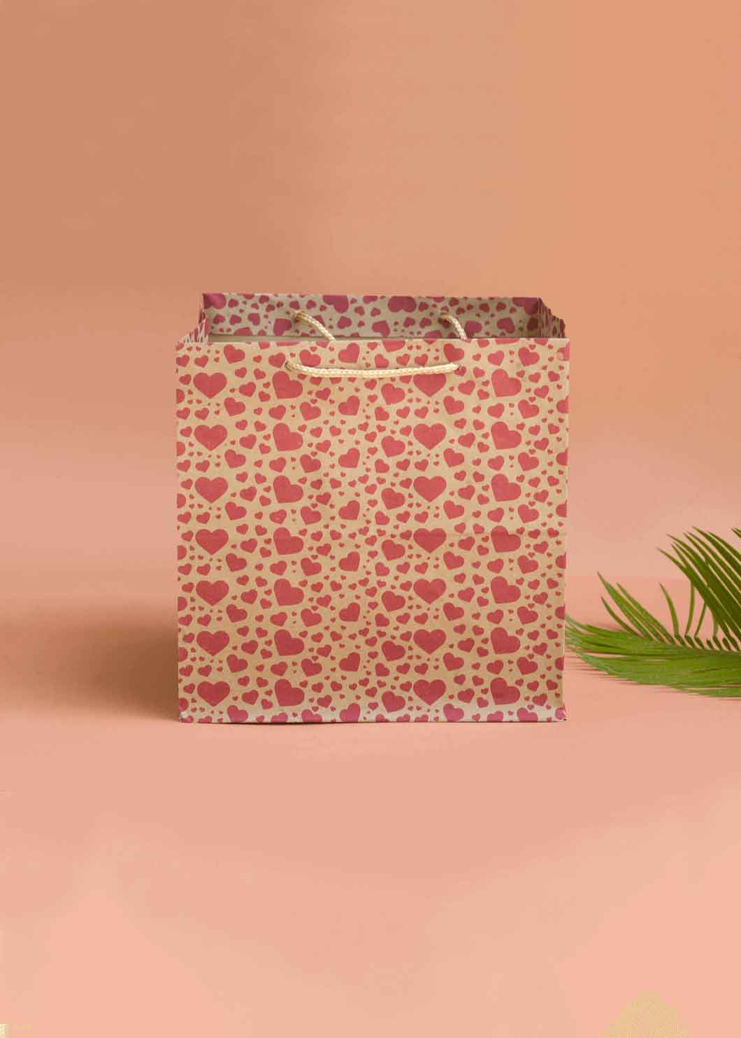 Craft Paper Heart Pattern - Craft Paper Bag - Golden Silver Red - 7x3.5 Paper Bag
