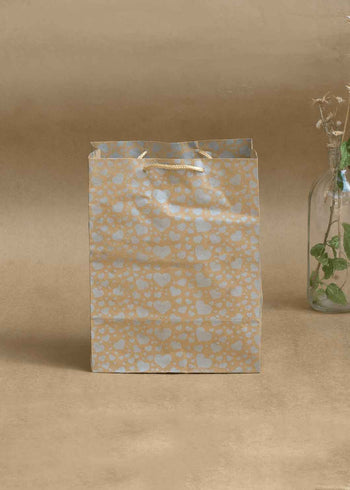 Craft Paper Heart Pattern - Craft Paper Bag - Golden Silver Red - 7x3.5 Paper Bag