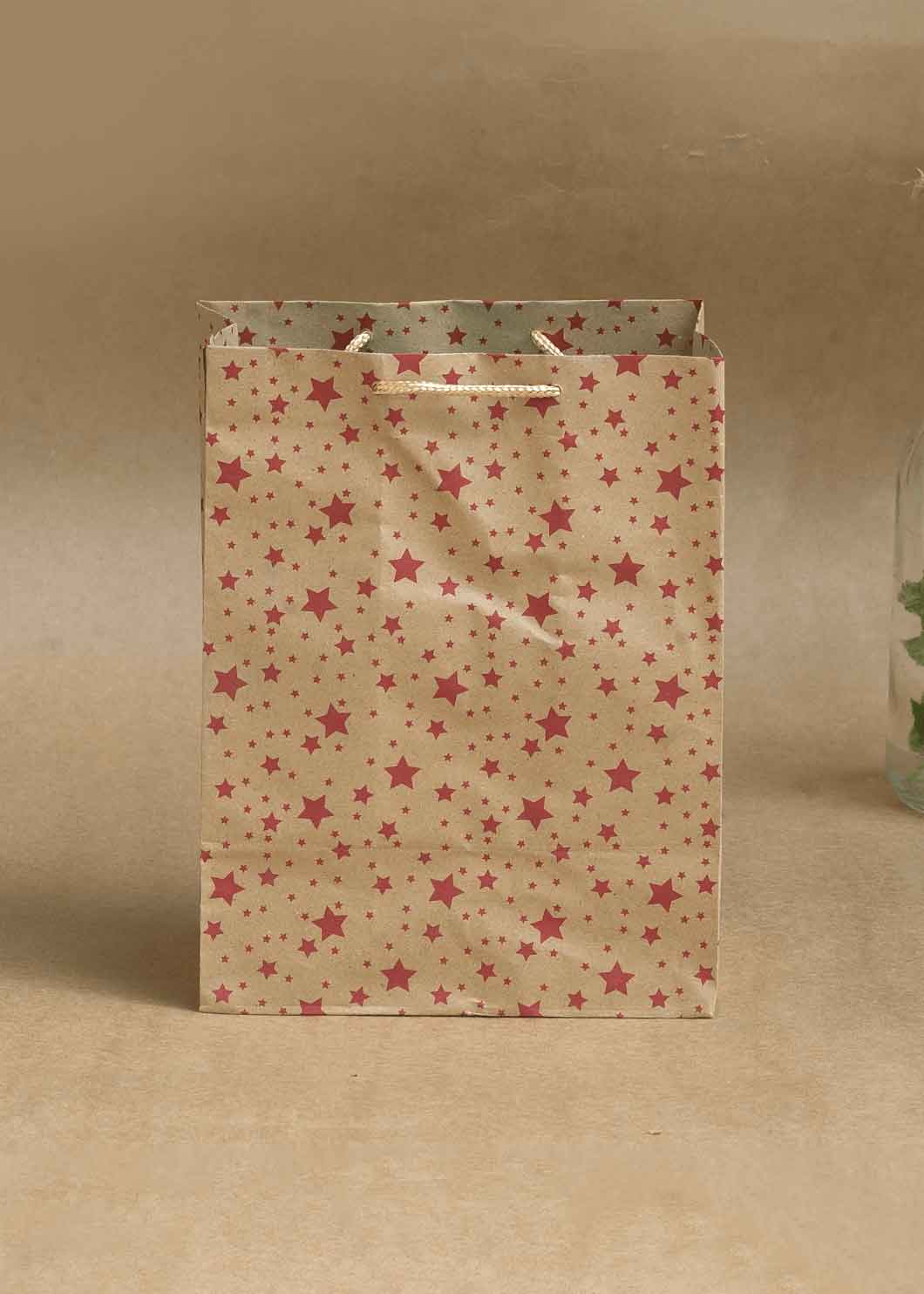 Craft Paper Star Pattern - Craft Paper Bag - Golden Silver Red - 7x4.5 Paper Bag