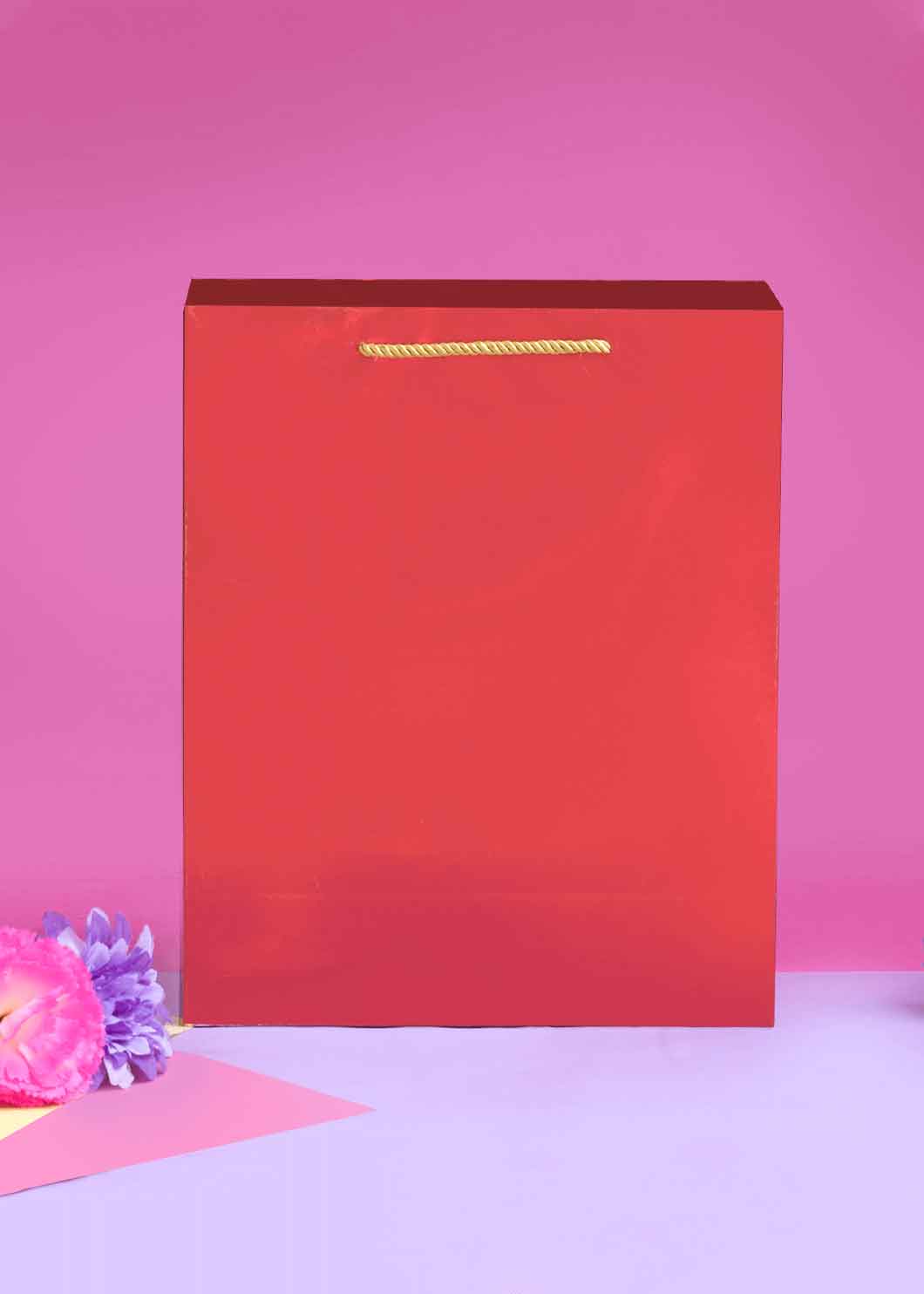 Shiny Bag - Plain Shiny Red Blue Bag With Handle - Laminated Paper Bag