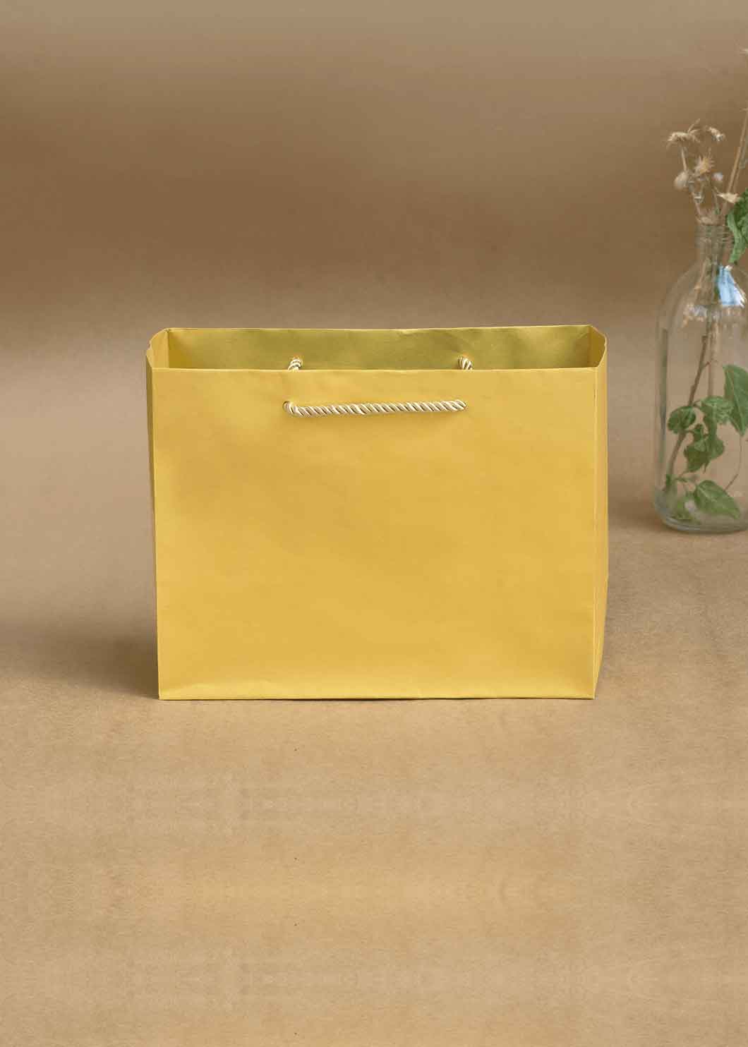 Plain Golden Shiny Paper Bag for Multipurpose Packing - 9x3.5 Square Paper Bags