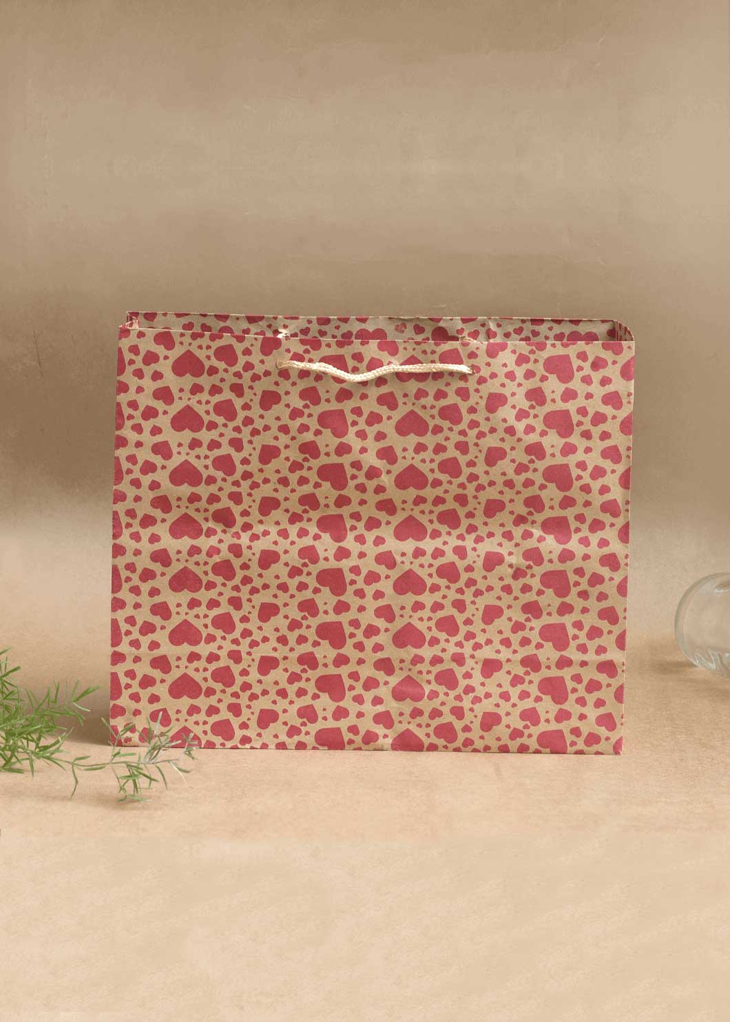 Craft Paper Heart Pattern - Craft Paper Bag - Golden Silver Red 12.5x10x4.5