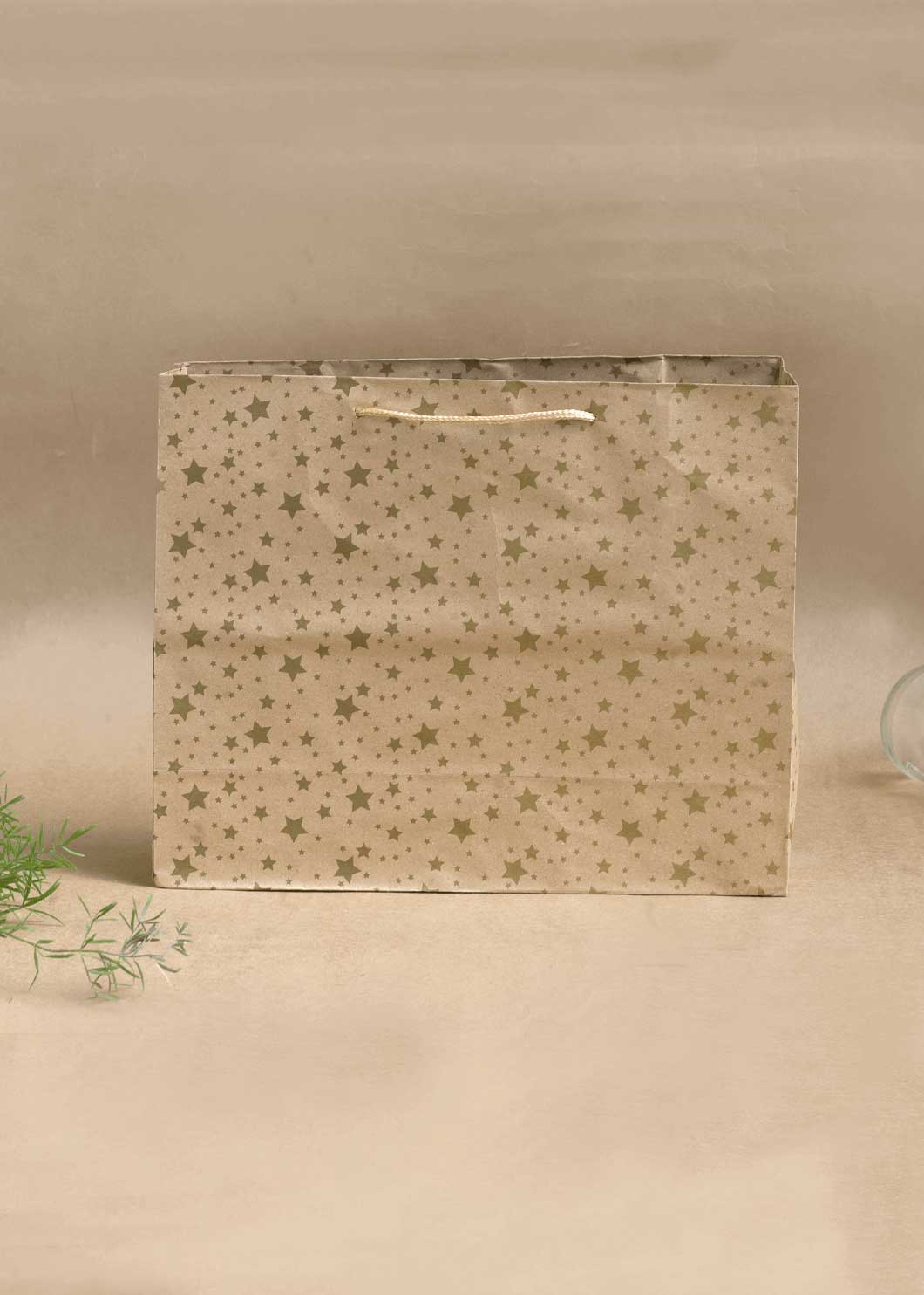 Craft Paper Star Pattern - Craft Paper Bag - Golden Silver Red 12.5x10x4.5