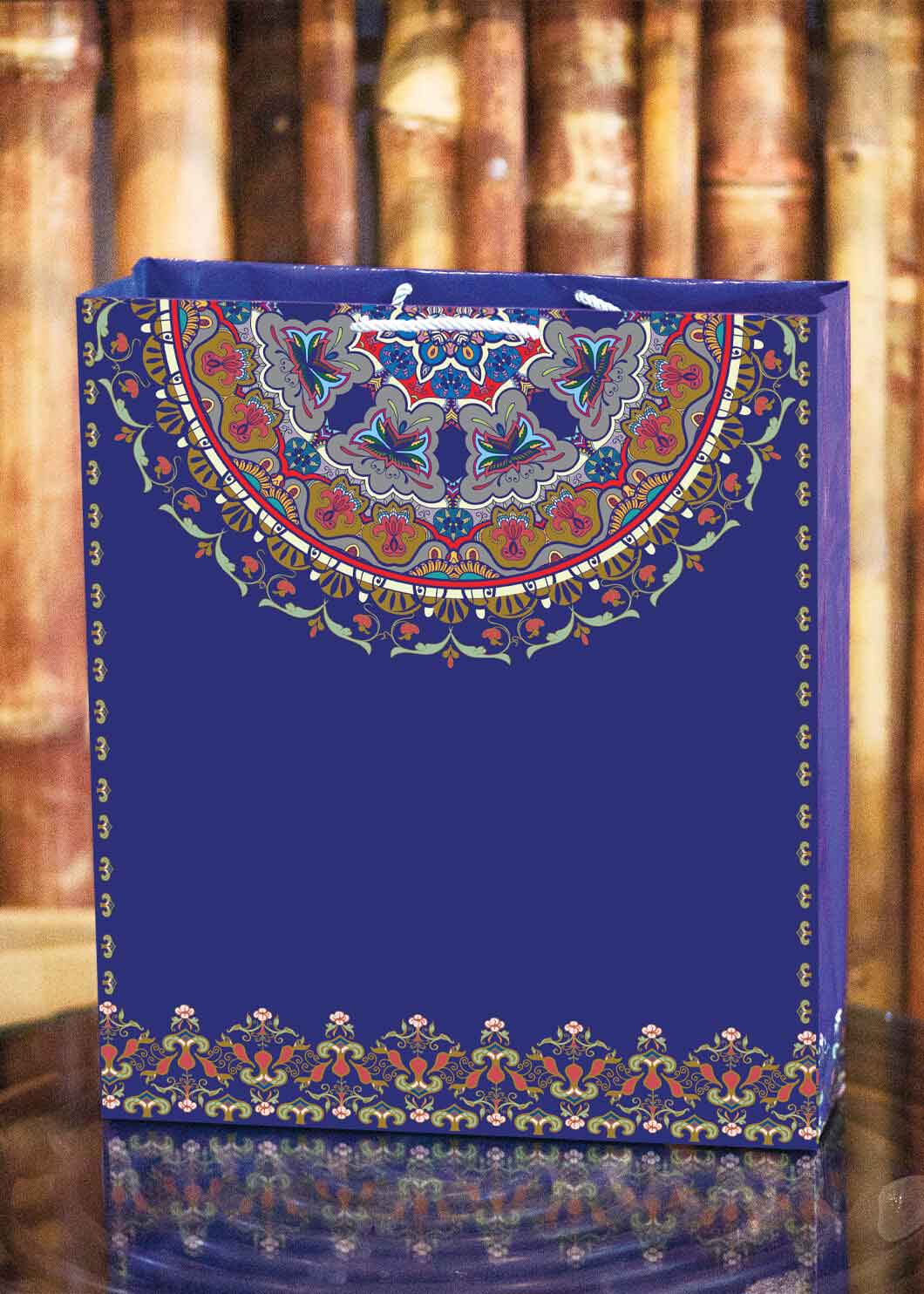Blue Multi Colour Ornamental Floral Design Bag