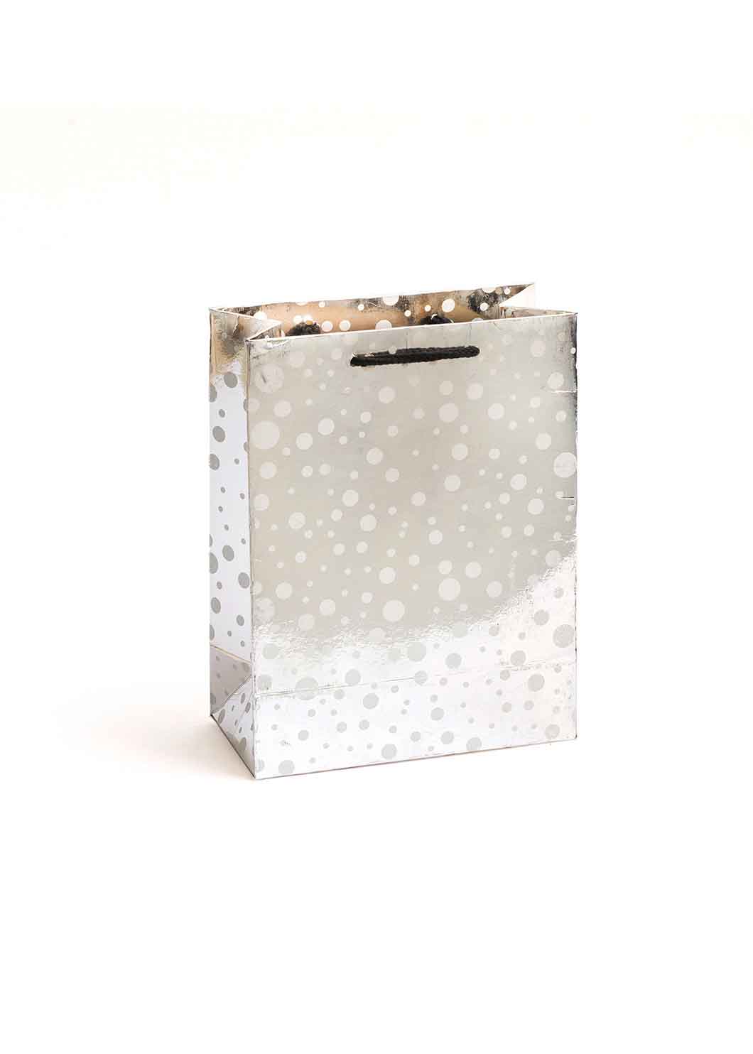 Paper Dots Pattern - Paper Bag - Silver & White - 7x4.5 Paper Bag