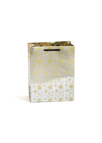 Paper Heart Pattern - Paper Bag - Silver & Gold- 7x4.5 Paper Bag