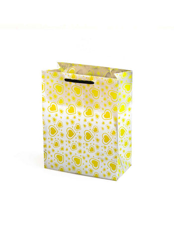 Paper Heart Pattern - Paper Bag - White & Yellow- 7x4.5 Paper Bag