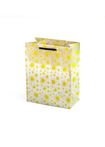 Paper Heart Pattern - Paper Bag - White & Yellow- 7x4.5 Paper Bag
