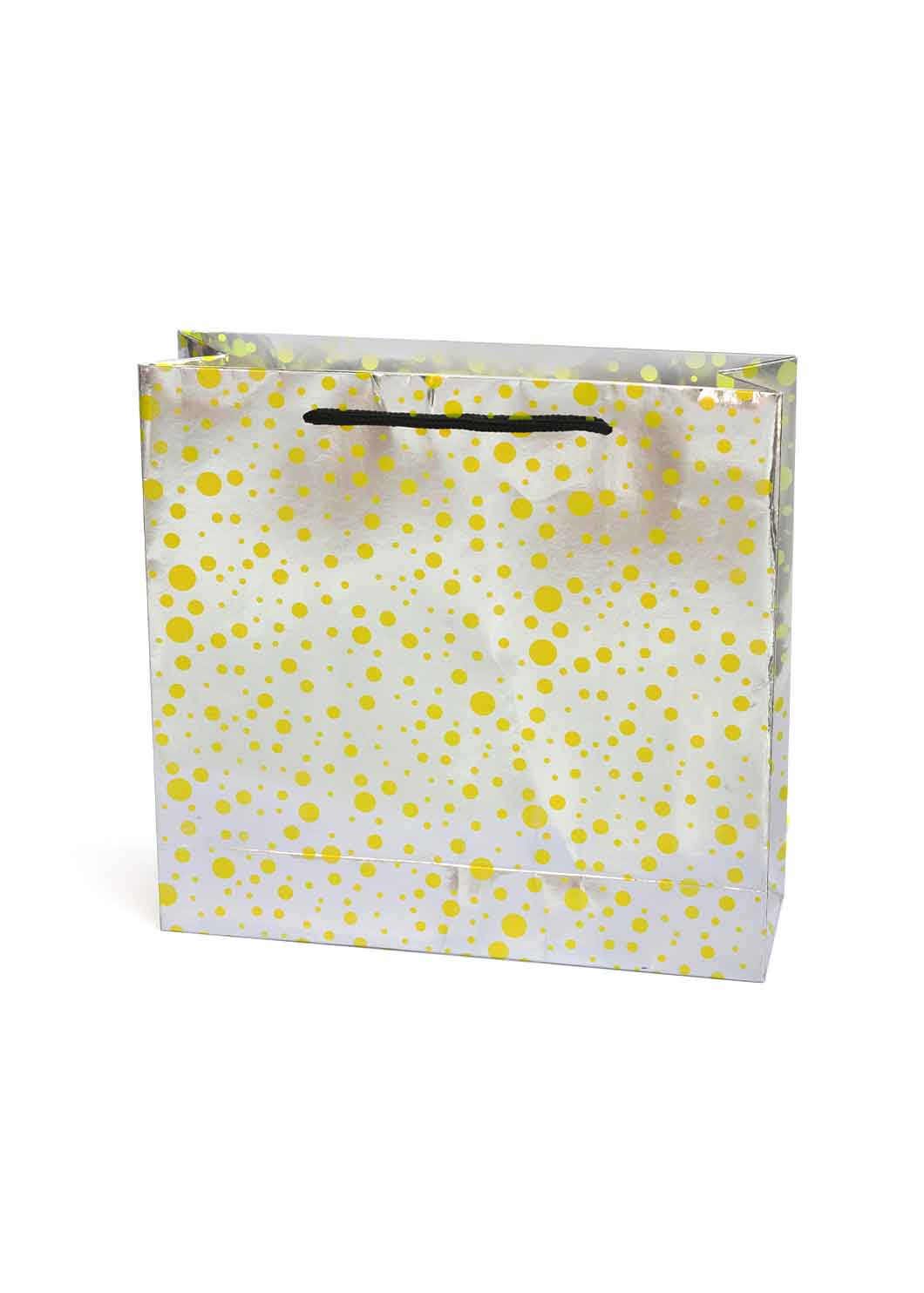 Paper Dots Pattern - Paper Bag - Silver & Yellow - 13 x 4 Paper Bag